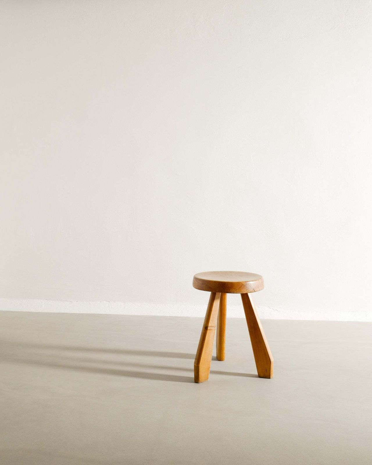 Original French Mid Century Tripod Wooden High "Sandoz" Pine Stool For Les Arcs By Charlotte Perriand, 1960s photo Furniture