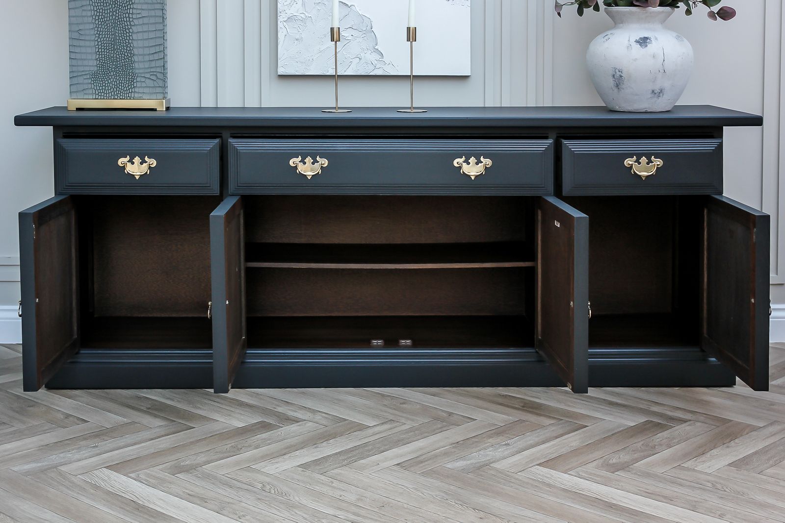 Large Vintage  Solid Oak Sideboard Dining Room Dresser photo for sale