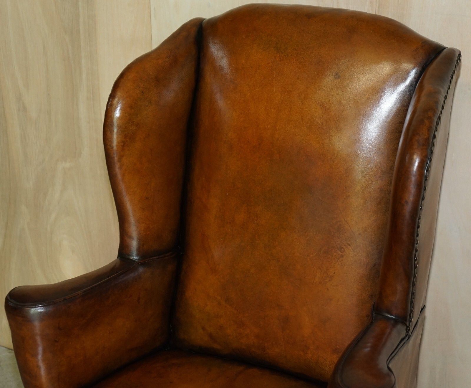 Antique Restored George II Period Circa 1760 Wingback Brown Leather Armchair photo for sale