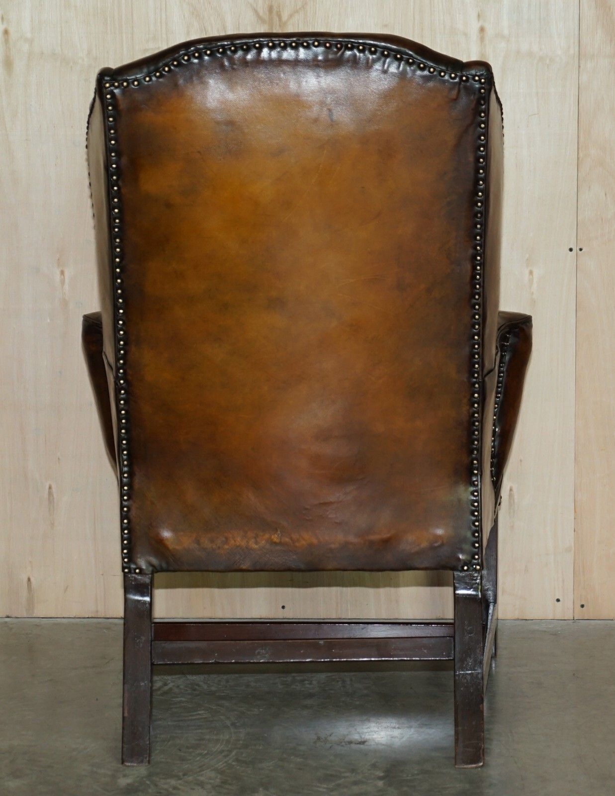 9500.0 Antique Restored George II Period Circa 1760 Wingback Brown Leather Armchair photo