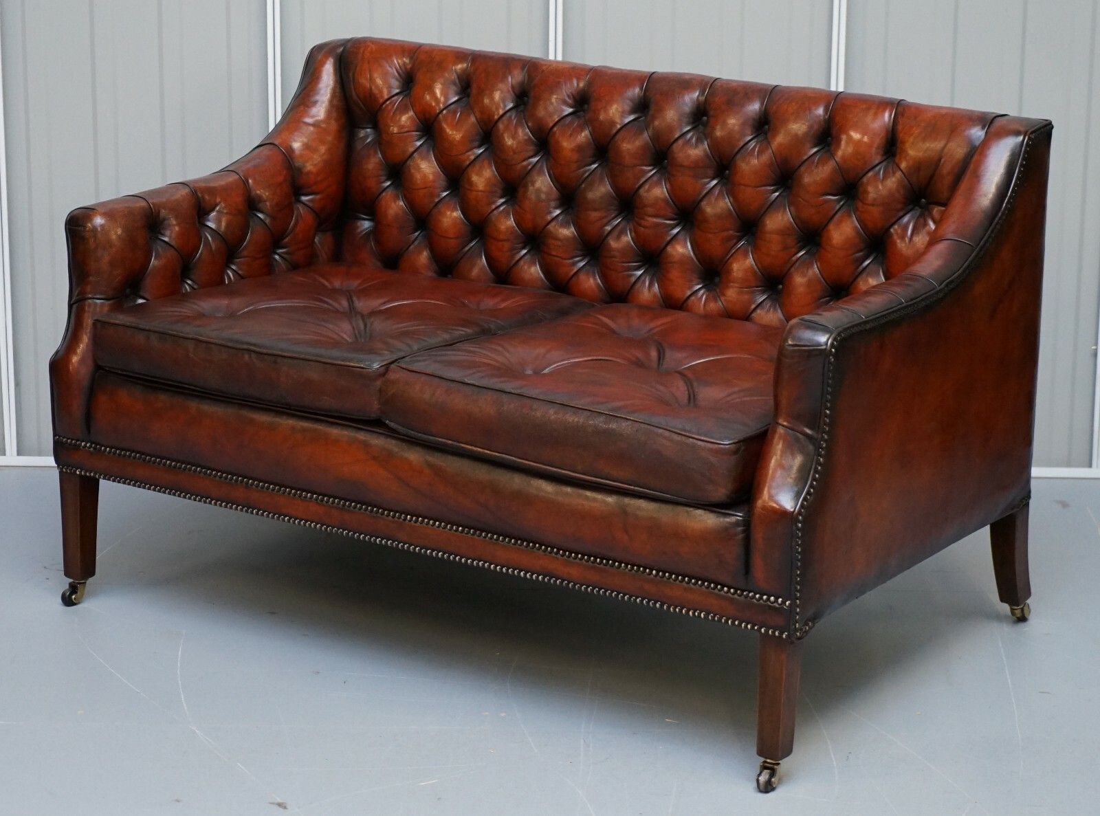 135cm Wide Circa 1900 Fully Restored Whisky Brown Leather Lutyen's Viceroy Sofa photo Furniture