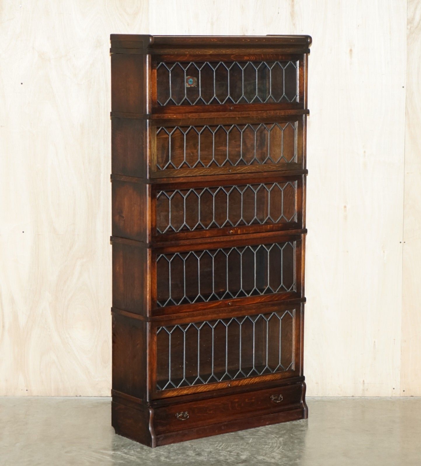 Suite Of Four Original Globe Wernicke Solicitors Stacking Bookcases Drawer Bases photo for sale