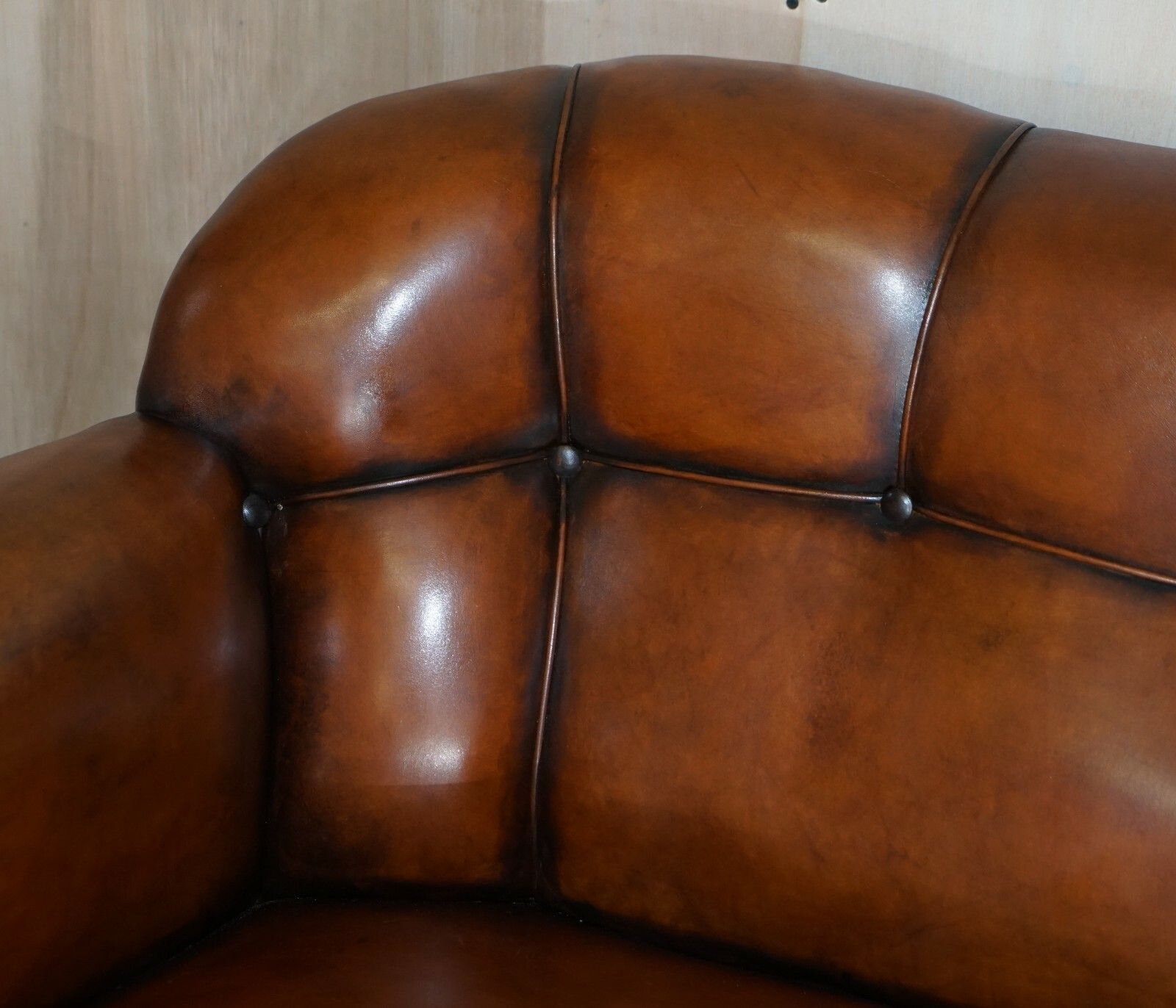 Fine Antique Victorian Brown Leather Chesterfield Sofa Oak Lions Hairy Paw Feet photo vinterior