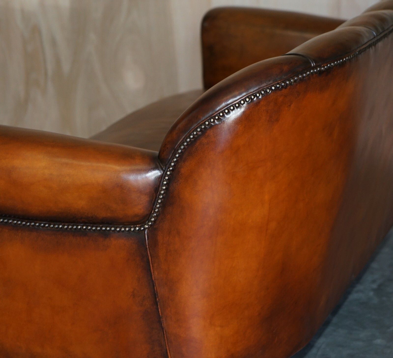 Furniture Fine Antique Victorian Brown Leather Chesterfield Sofa Oak Lions Hairy Paw Feet photo