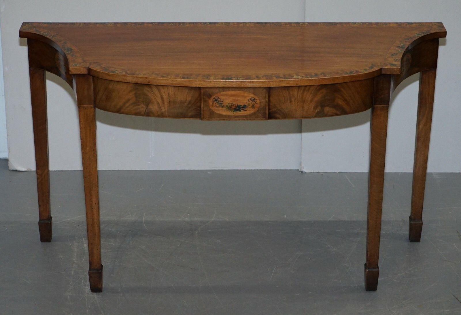 Pair Of George III 1780 Satinwood & Tulip Wood Polychrome Painted Console Tables photo Furniture