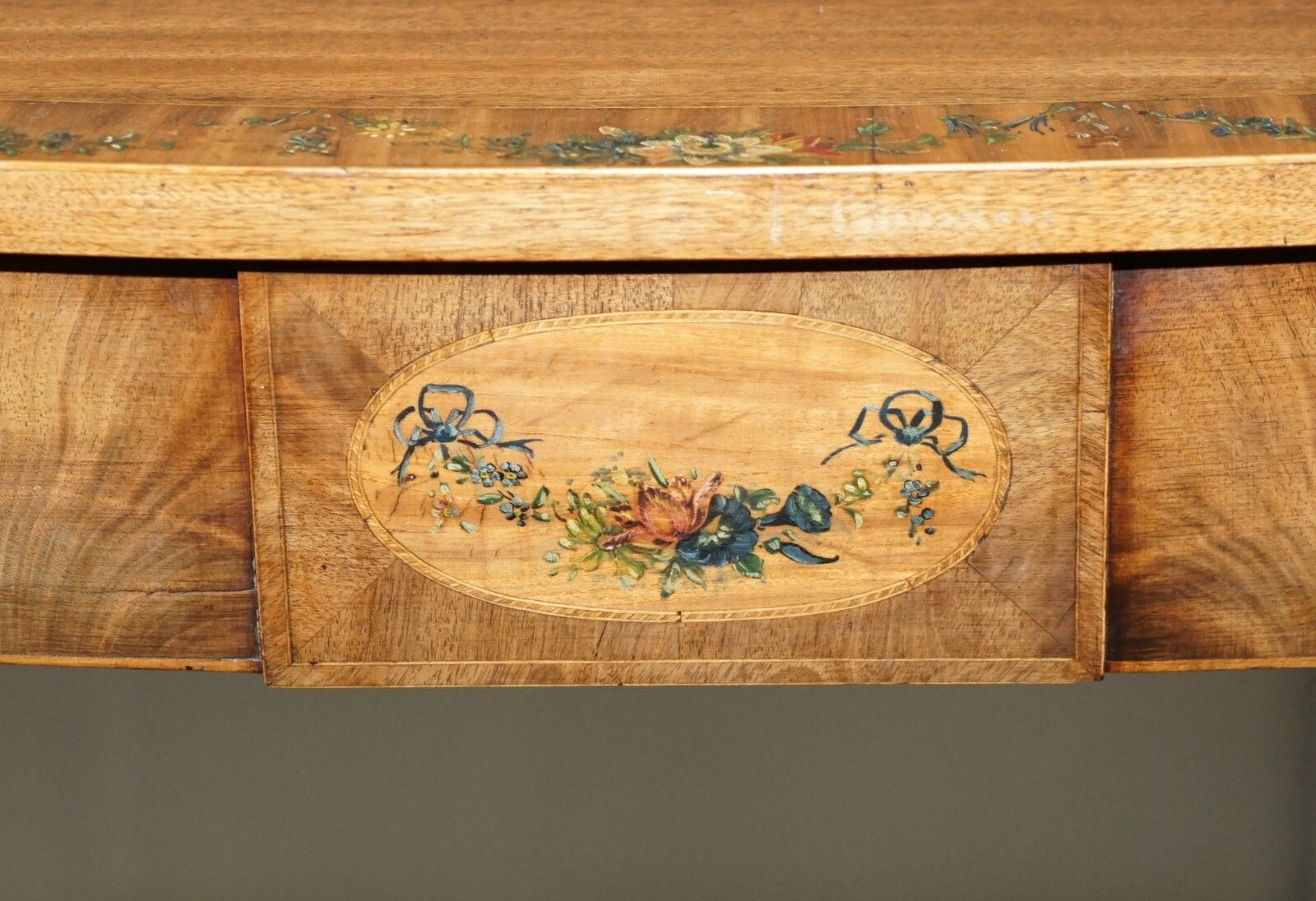 photo furniture Pair Of George III 1780 Satinwood & Tulip Wood Polychrome Painted Console Tables
