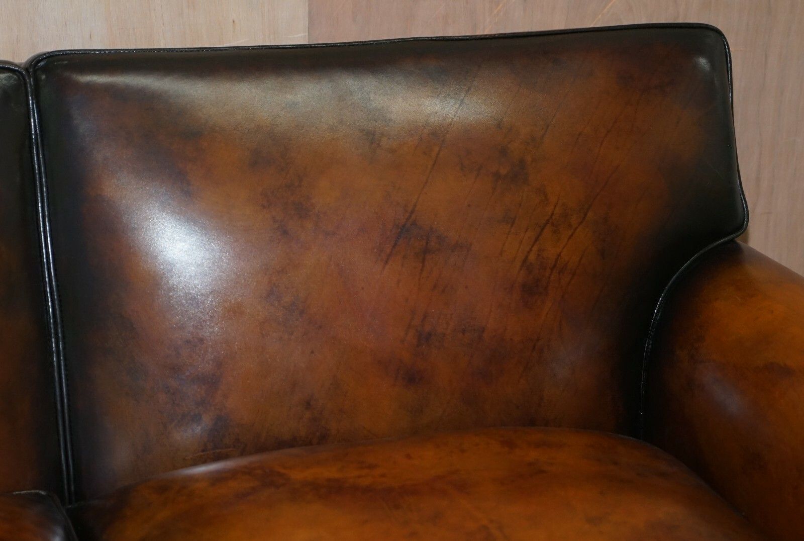Luxury Victorian Hand Dyed Aged Brown Leather Two Seat Sofa Hand Carved Floral photo Furniture