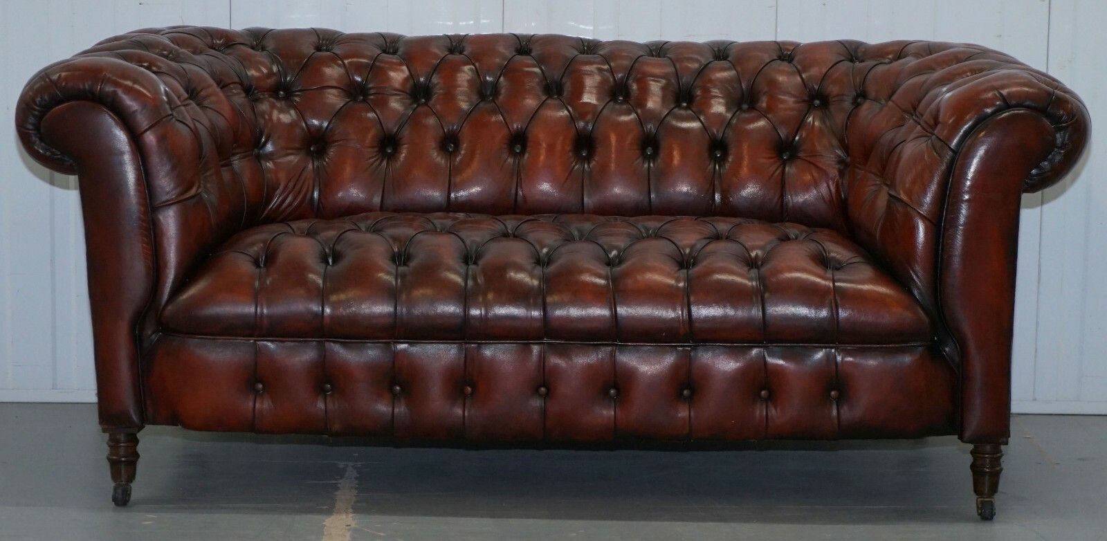 Rare Small 174cm Wide Restored Chesterfield Victorian Whiskey Brown Leather Sofa photo furniture