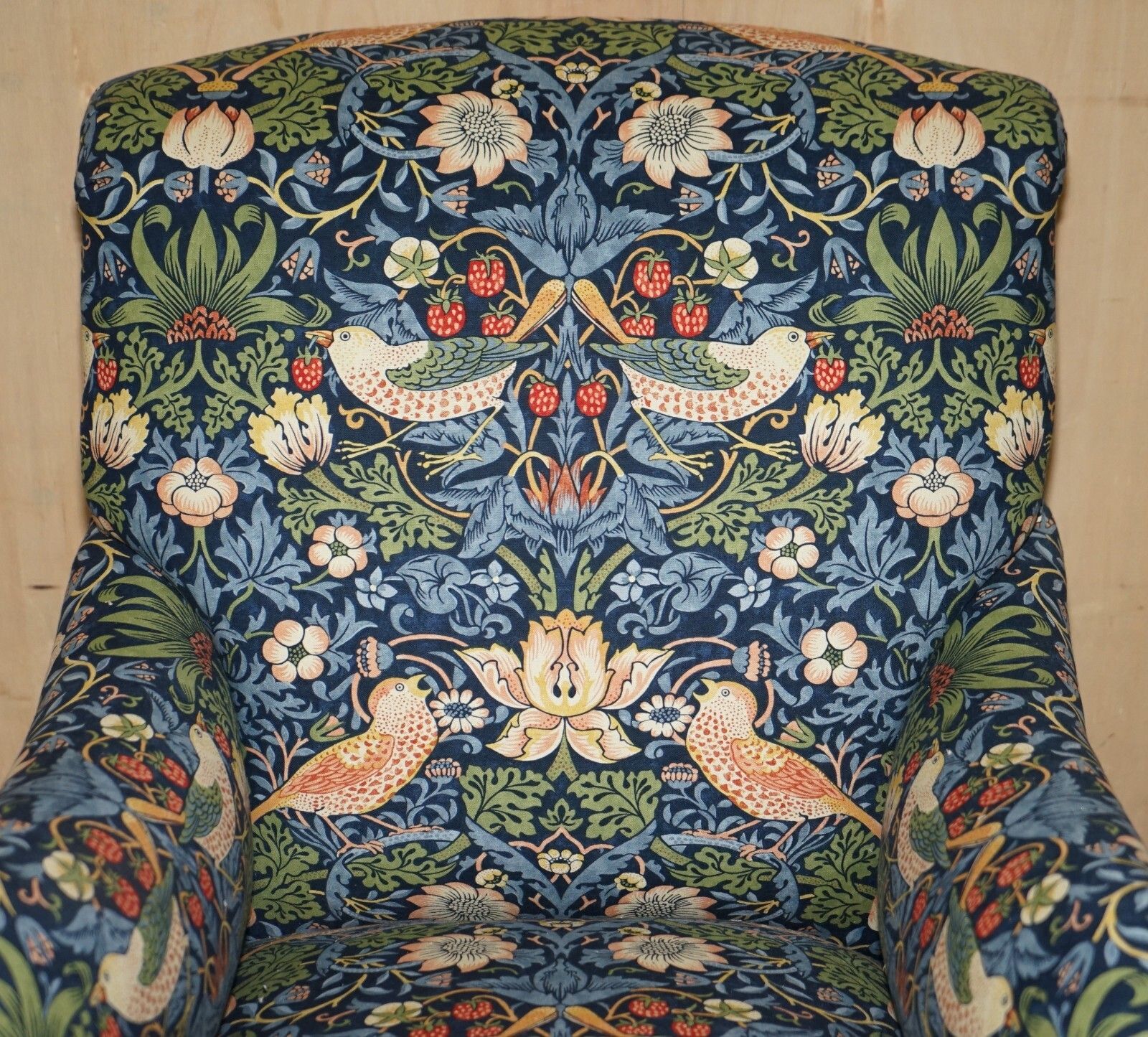 Antique Howard & Sons Bridgewater Armchair William Morris Strawberry Thief photo for sale