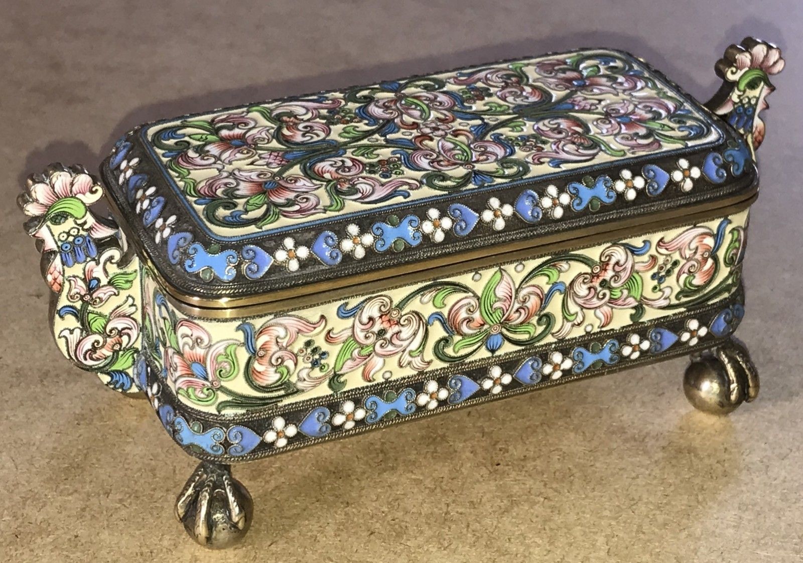 Russian Silver Pavel Ovchinnikov & Ivan Khlednikov Gilt Cloisonne Enamel Casket photo Home Decor