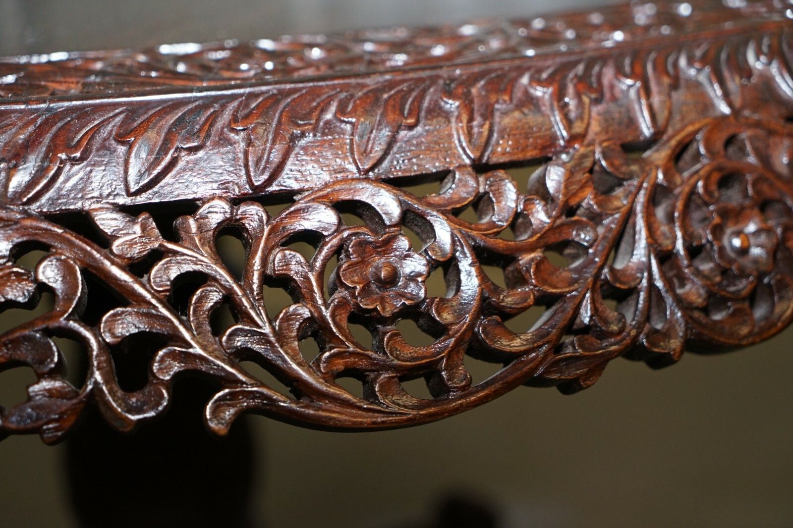 photo for sale Rare 19th Cenutry Anglo Indian Padauk Table Hand Carved Rosewood Lions & Flowers