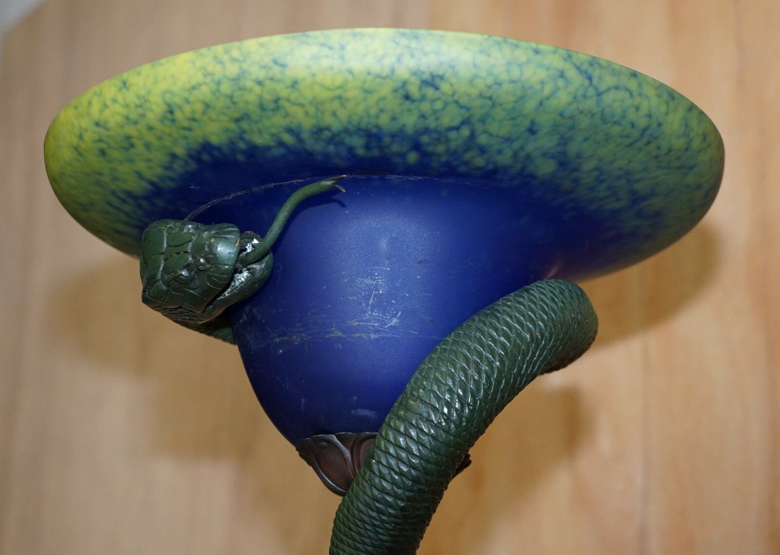 Very Rare Stunning Vintage Bronzed Snake Floor Standing Lamp After Edgar Brandt photo vinterior