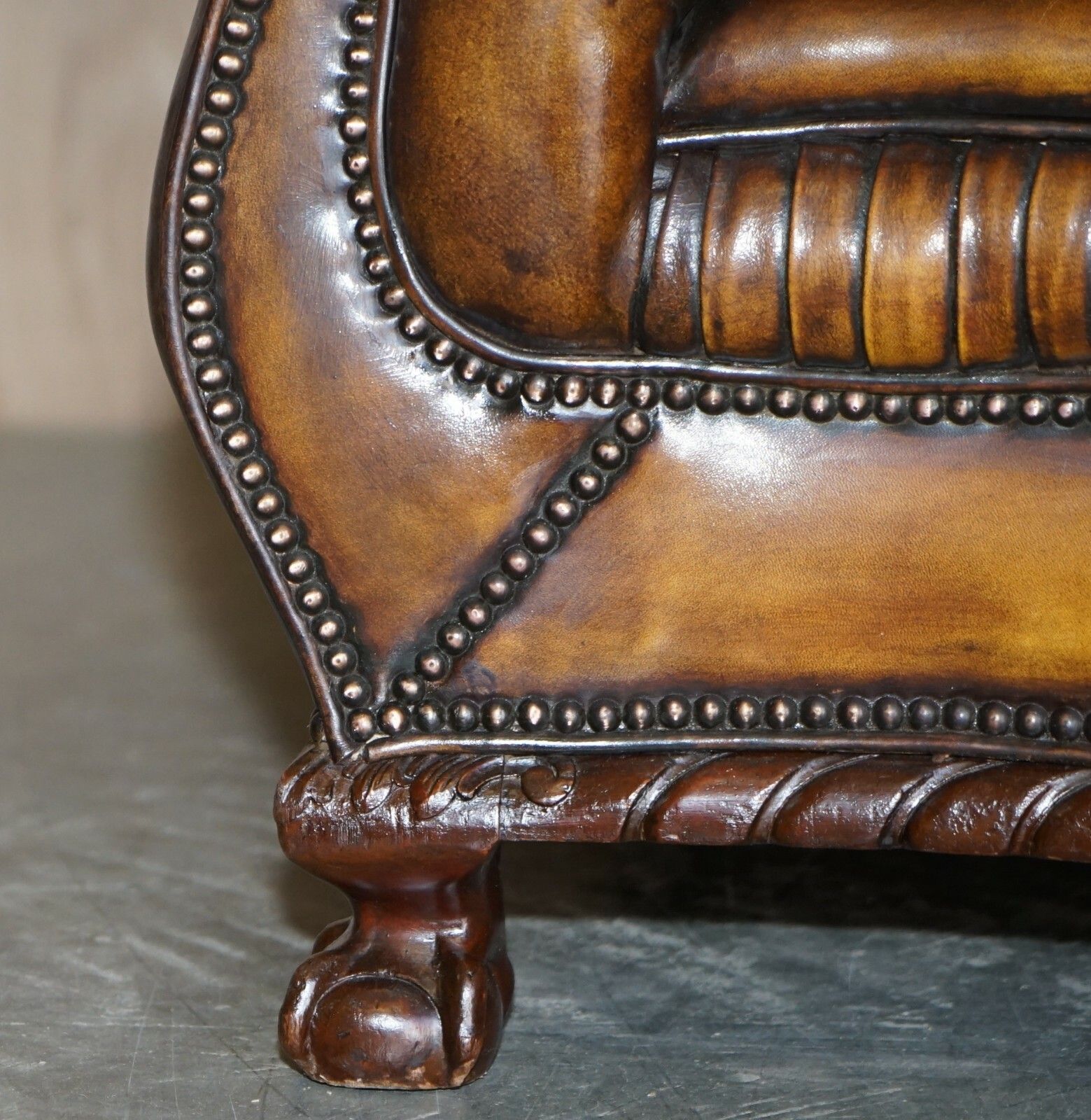 Antique Pair Of Thomas Chippendale Style Chesterfield Brown Leather Armchairs photo buy