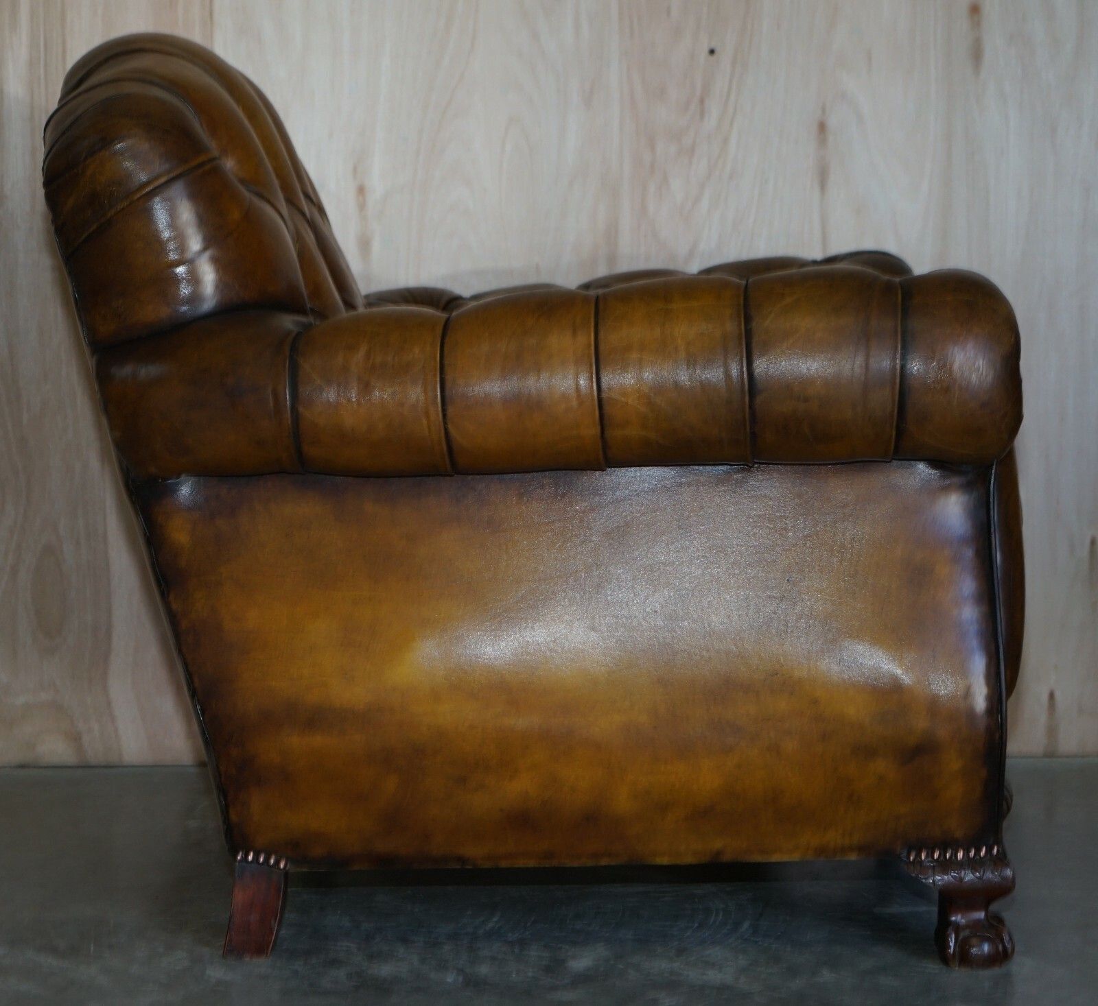 Antique Pair Of Thomas Chippendale Style Chesterfield Brown Leather Armchairs photo vintage