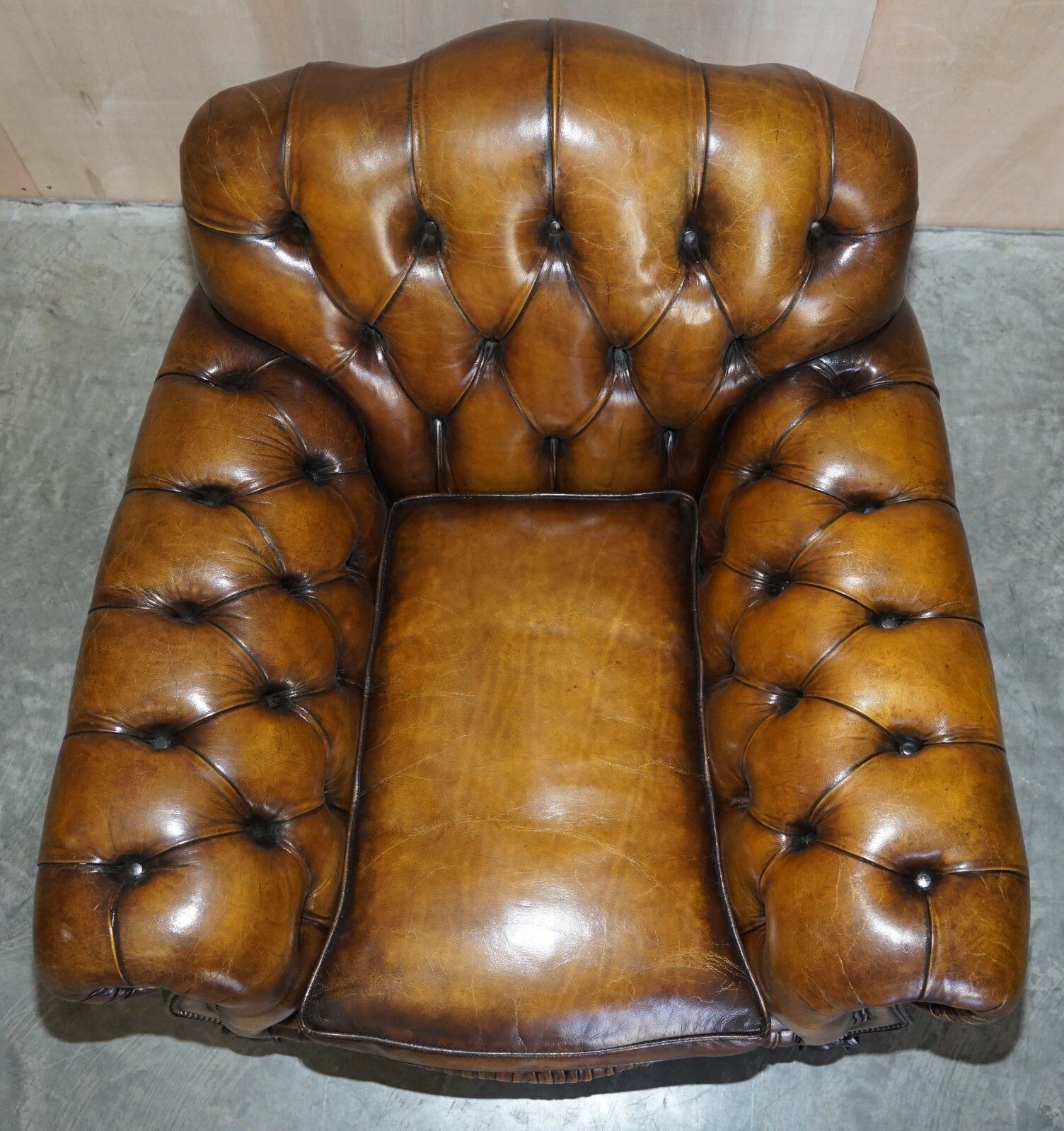 Furniture Antique Pair Of Thomas Chippendale Style Chesterfield Brown Leather Armchairs photo