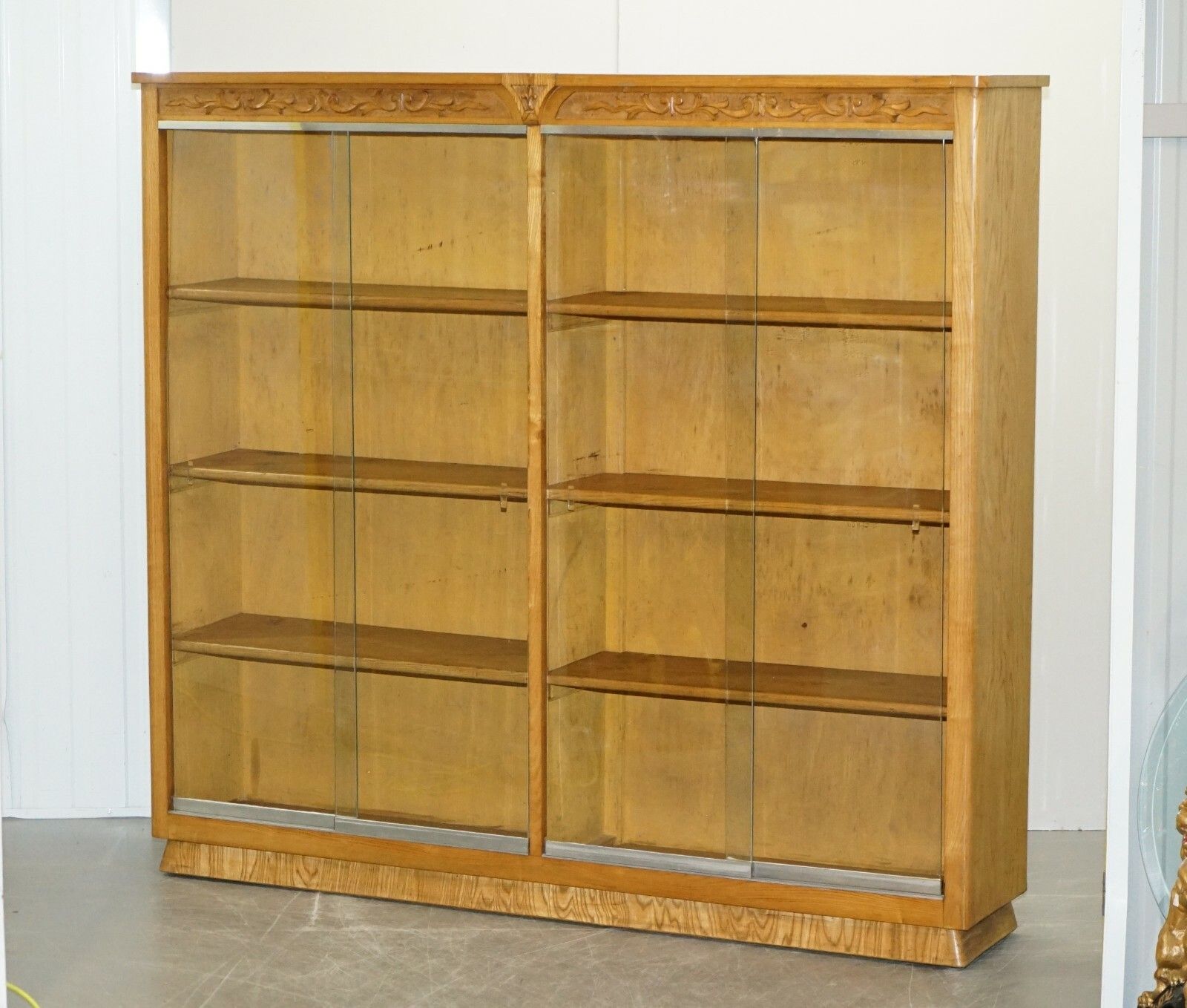 Matching Pair Of 170x187cm English Oak Library Study Bookcases With Glazed Doors photo furniture