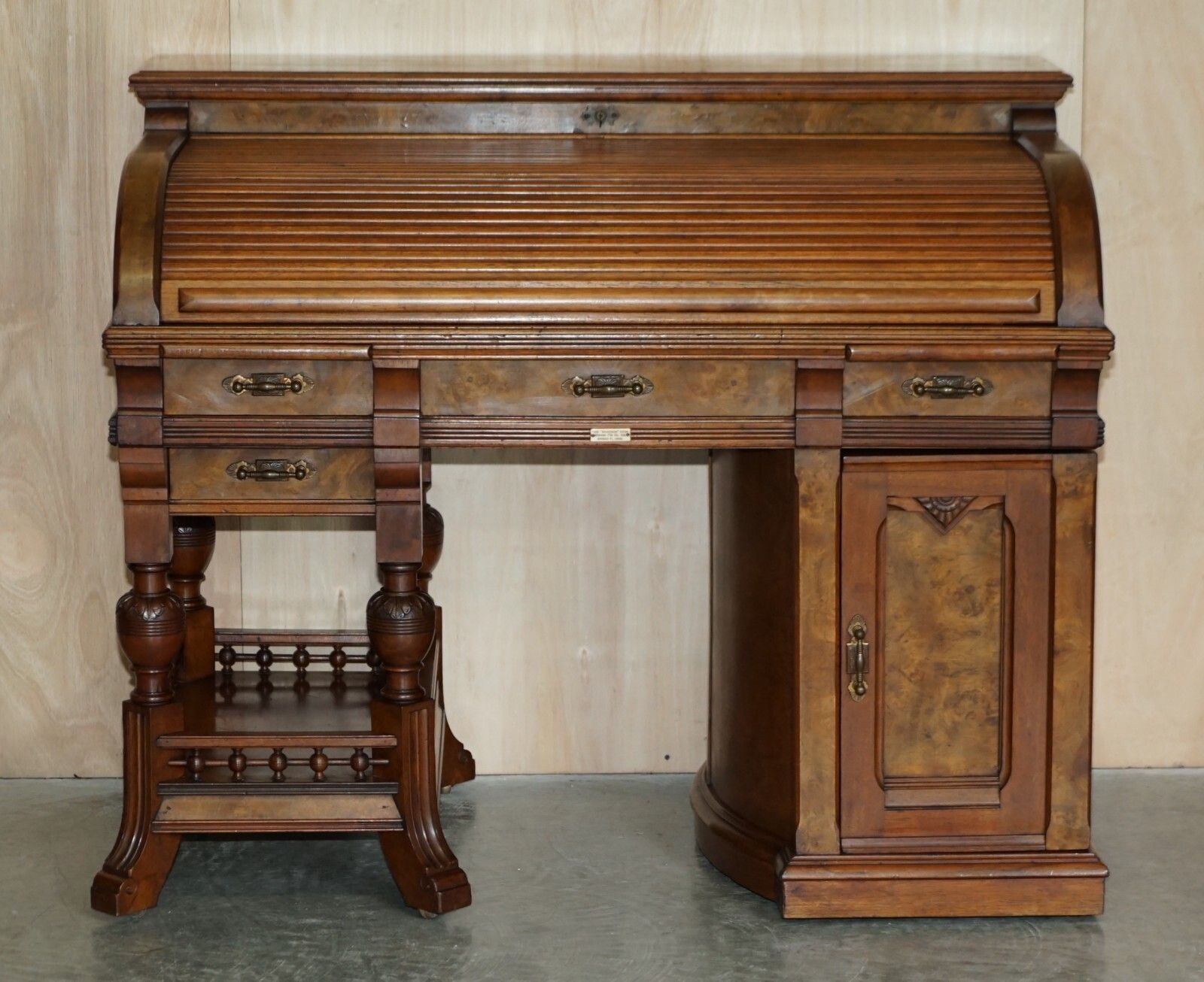 With Certificate Antique Shannon File Co Victorian Walnut Tambour Desk Must See photo furniture