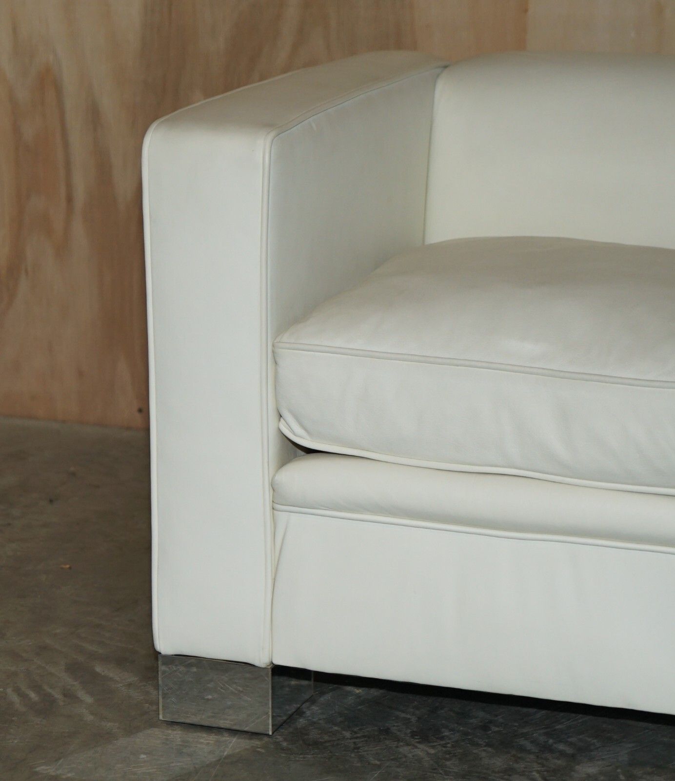 Pair Of Rrp £15,500 Viscount David Linley Ivory White Leather Max Club Armchairs photo 6750.0