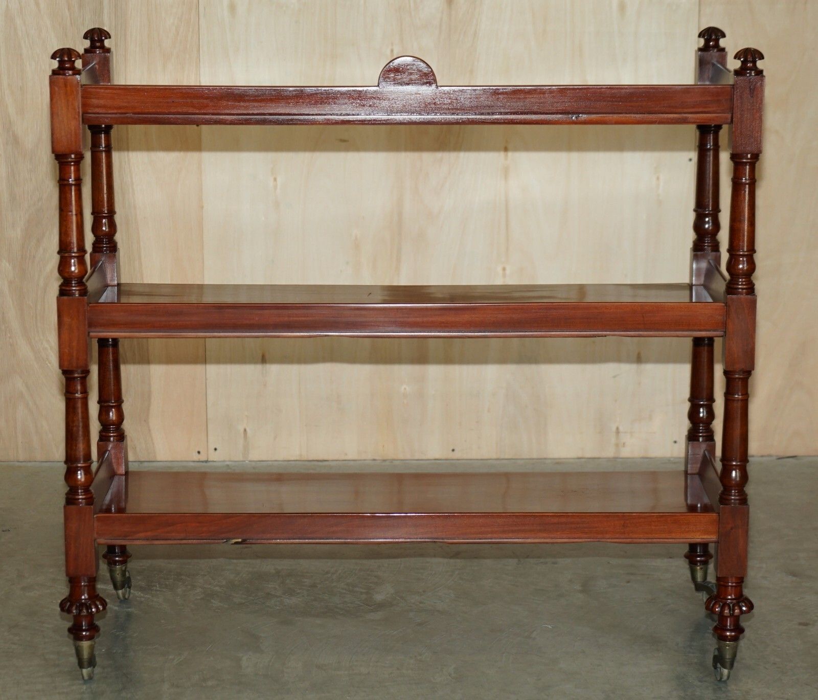 photo for sale Antique Circa 1840 English Mahogany Three Tier Bookcase Trolly After Gillows