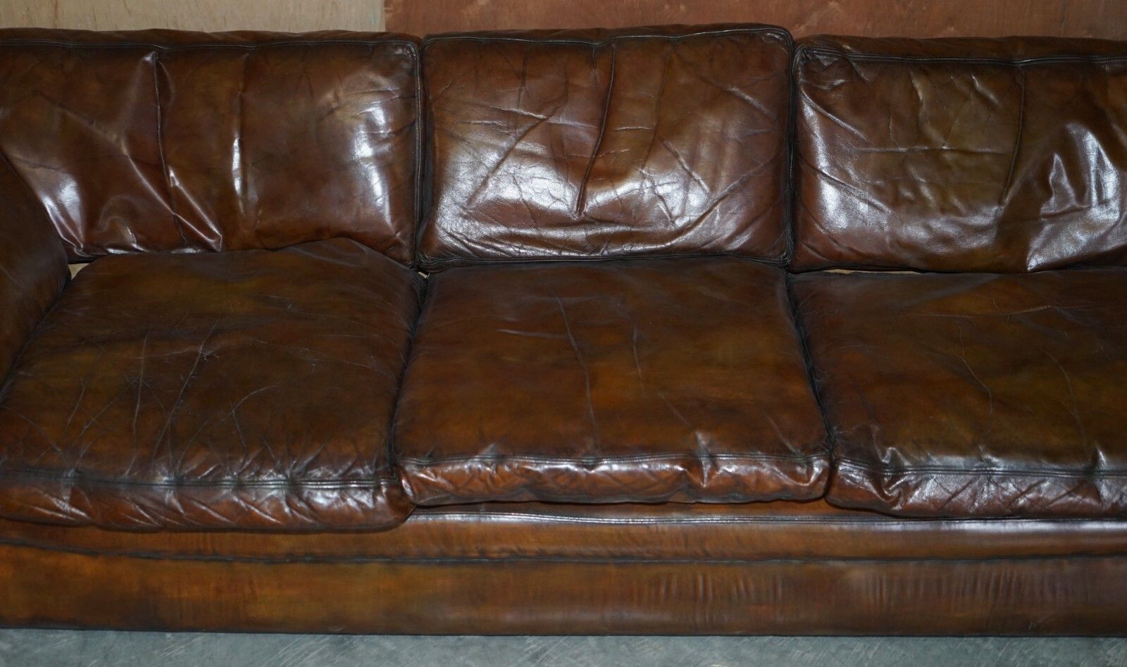 Super Rare Low Mid Century Modern Designer Fully Restored Brown Leather Sofa photo Furniture