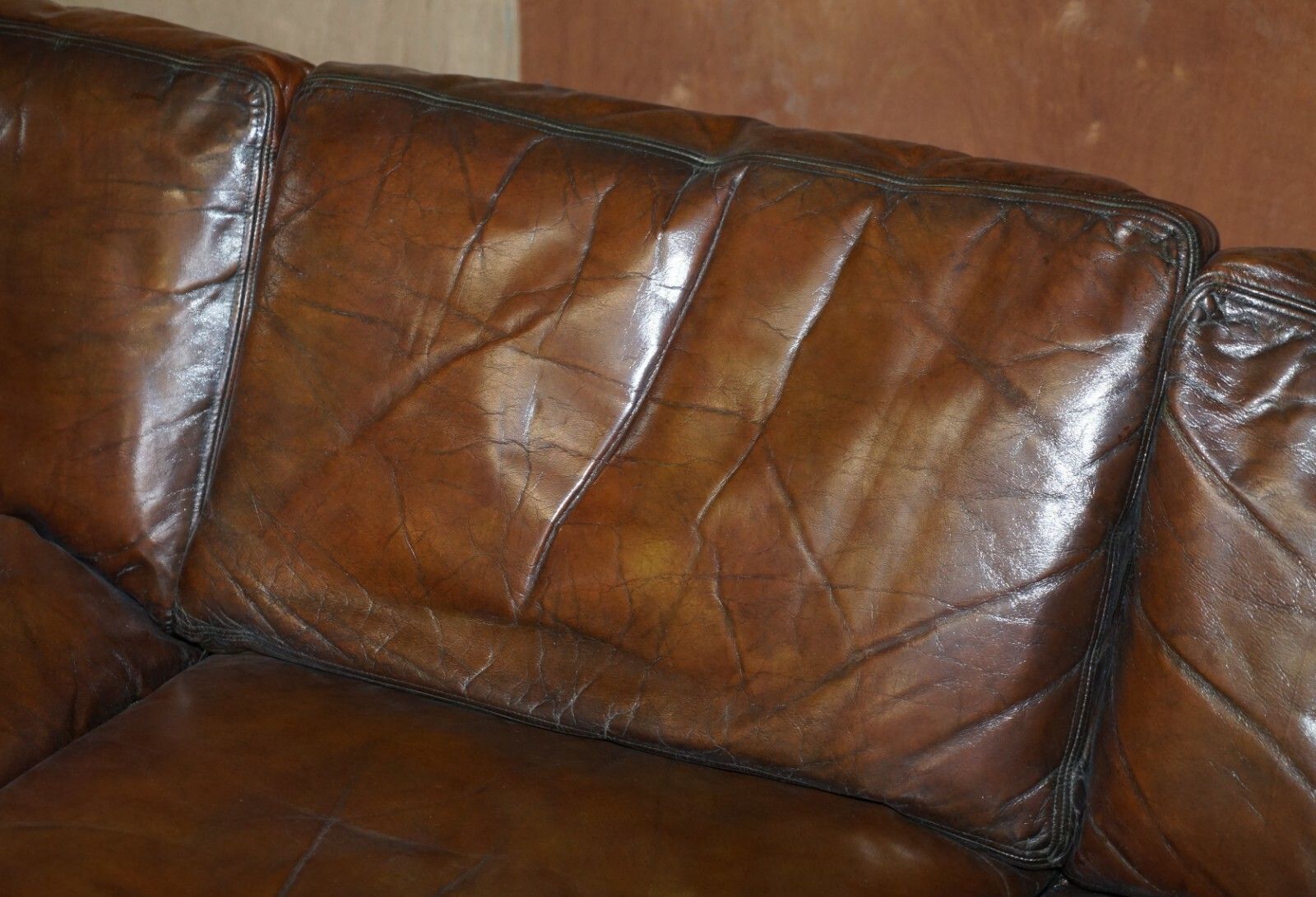 Super Rare Low Mid Century Modern Designer Fully Restored Brown Leather Sofa photo vinterior