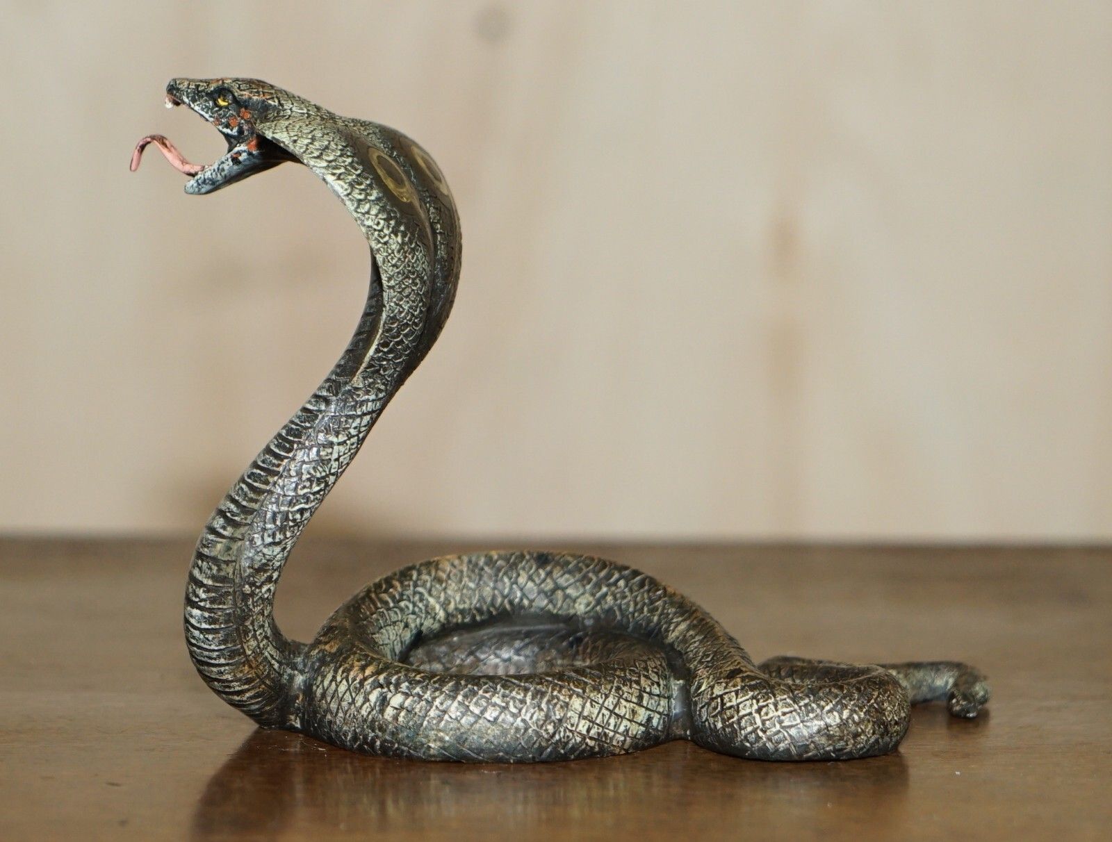 Antique Franz Bergman Vienna Cold Painted Bronze Cobra Snake Statue Watch Holder photo 6500.0