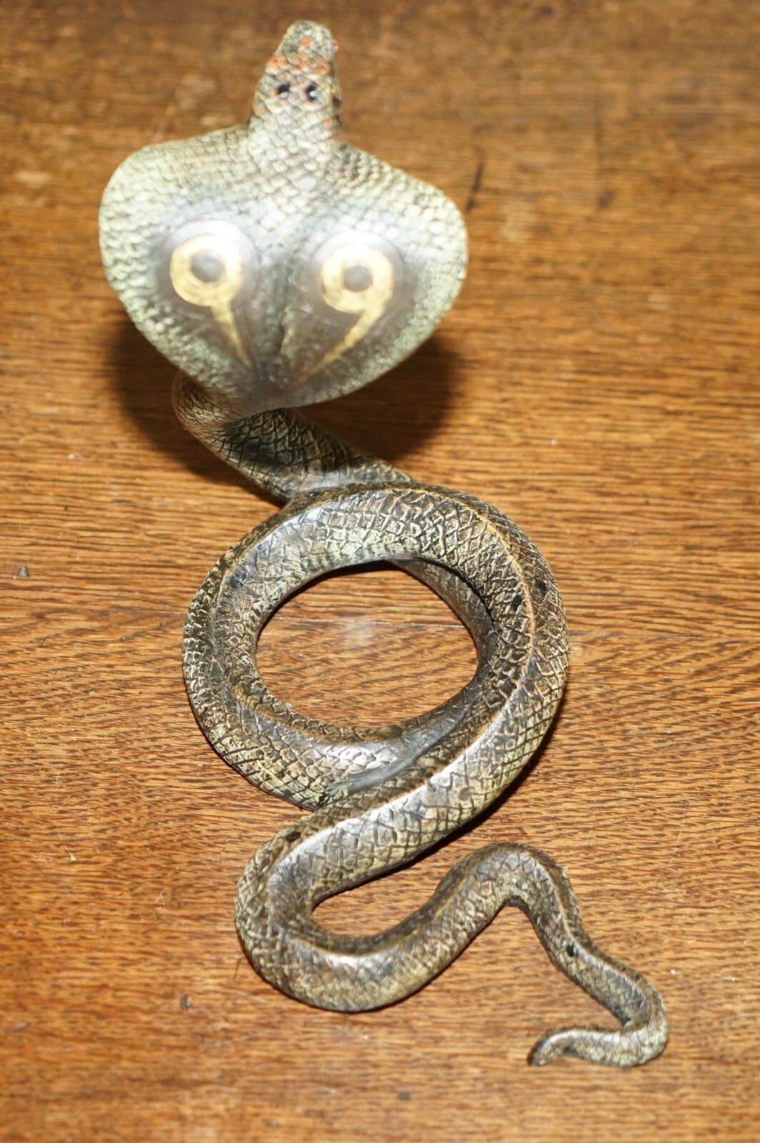 Antique Franz Bergman Vienna Cold Painted Bronze Cobra Snake Statue Watch Holder photo vintage