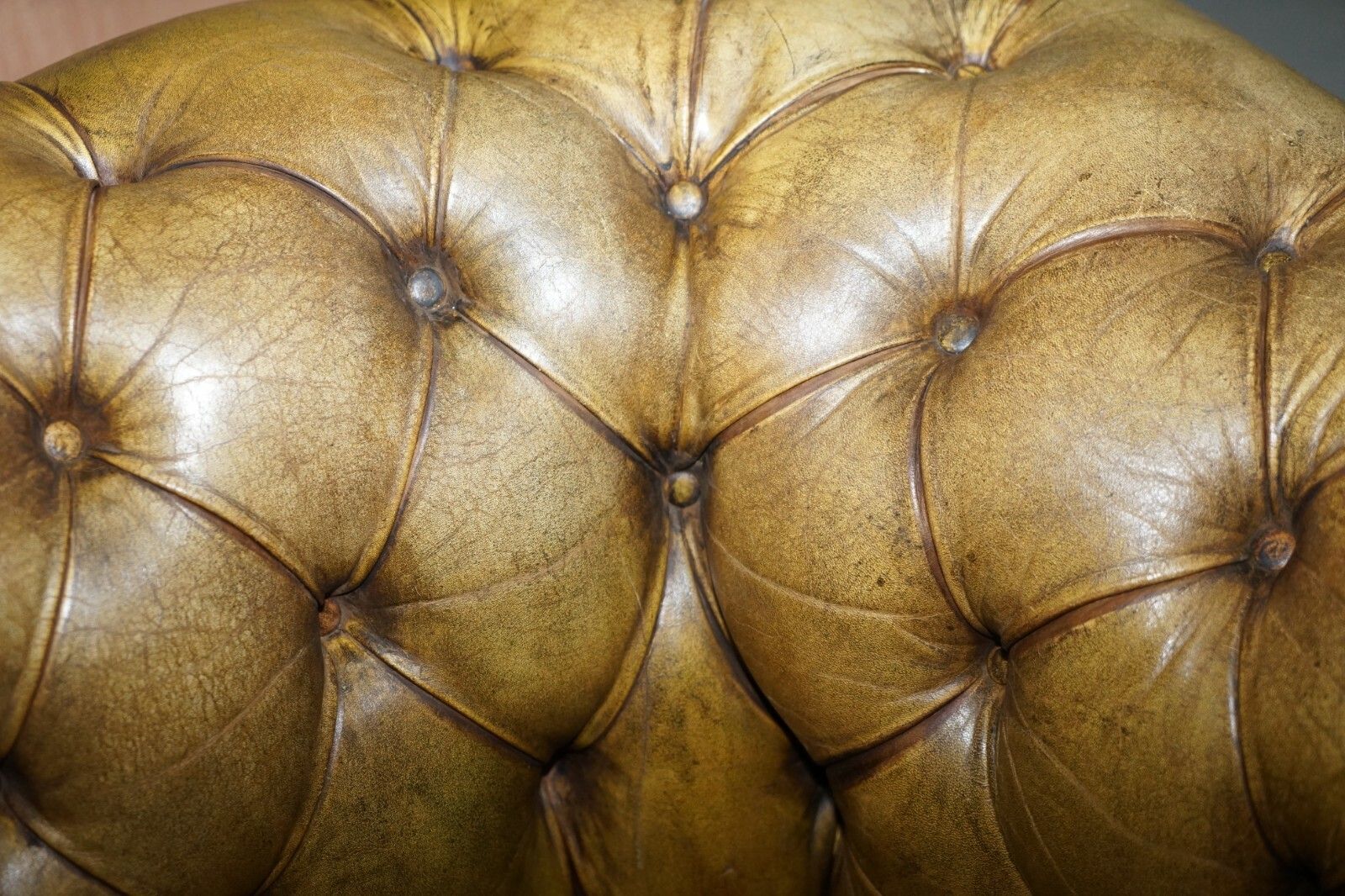 6500.0 Victorian Horse Hair Green Hand Dyed Leather Chesterfield Fully Button Base Sofa photo