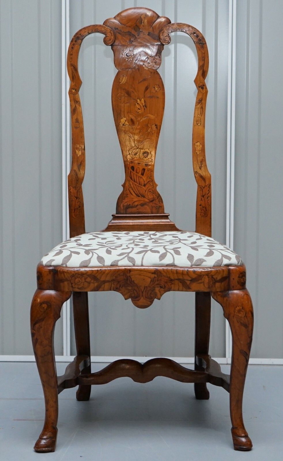 Rare Set Of Six 18th Century Circa 1760 Dutch Elm Marquetry Inlaid Dining Chairs photo for sale