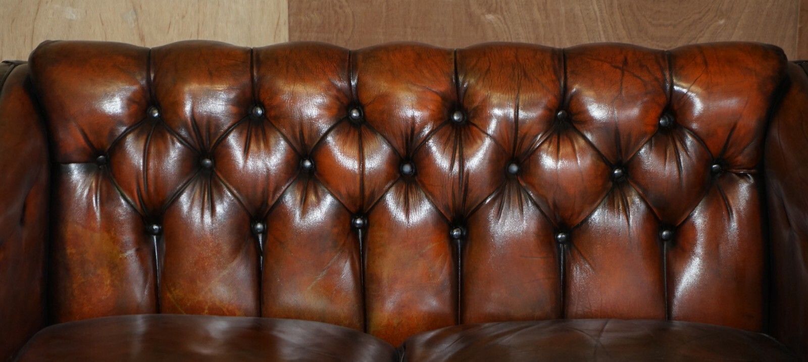Circa 1920 Art Deco Fully Restored Chesterfield Brown Leather Sofa Part Suite photo vinterior