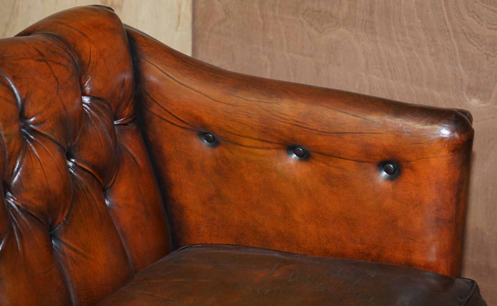 Circa 1920 Art Deco Fully Restored Chesterfield Brown Leather Sofa Part Suite photo vintage