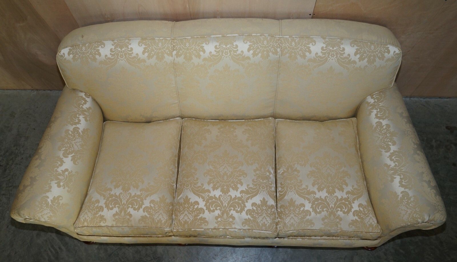 Furniture Antique Victorian Sofa & Armchair Club Suite Damask Upholstery Turned Bun Feet photo