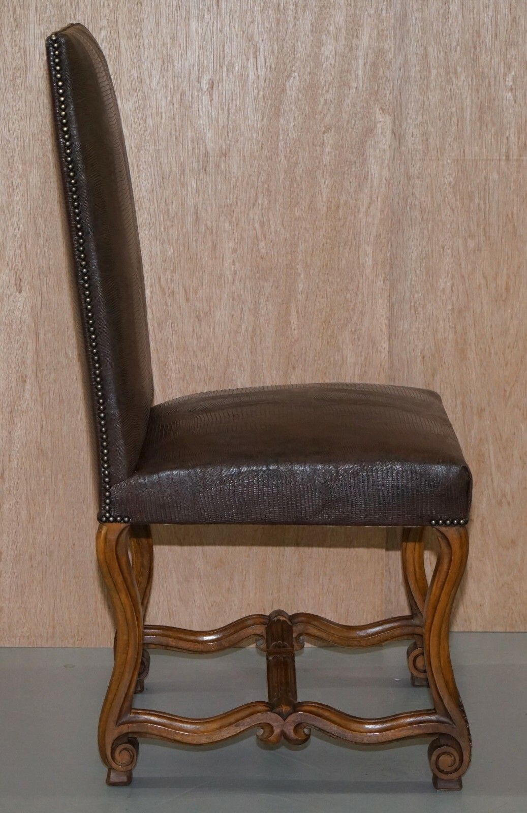 Suite Of 10 Carolean Dining Chairs With Crocodile Alligator Patina Leather Ten photo buy