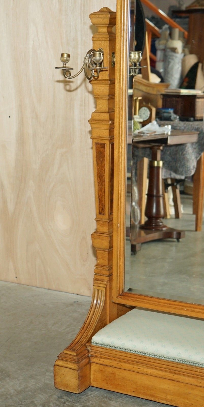Antique Victorian Ash & Burr Walnut Gillows Of Lancaster Cheval Mirror Sconces photo buy