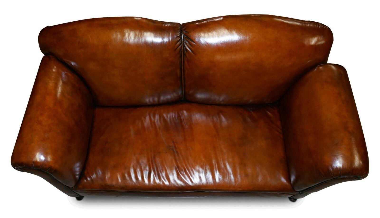 Fully Restored Whisky Brown Leather Drop Arm Chaise Lounge Sofa Horse Hair Fill photo vinterior