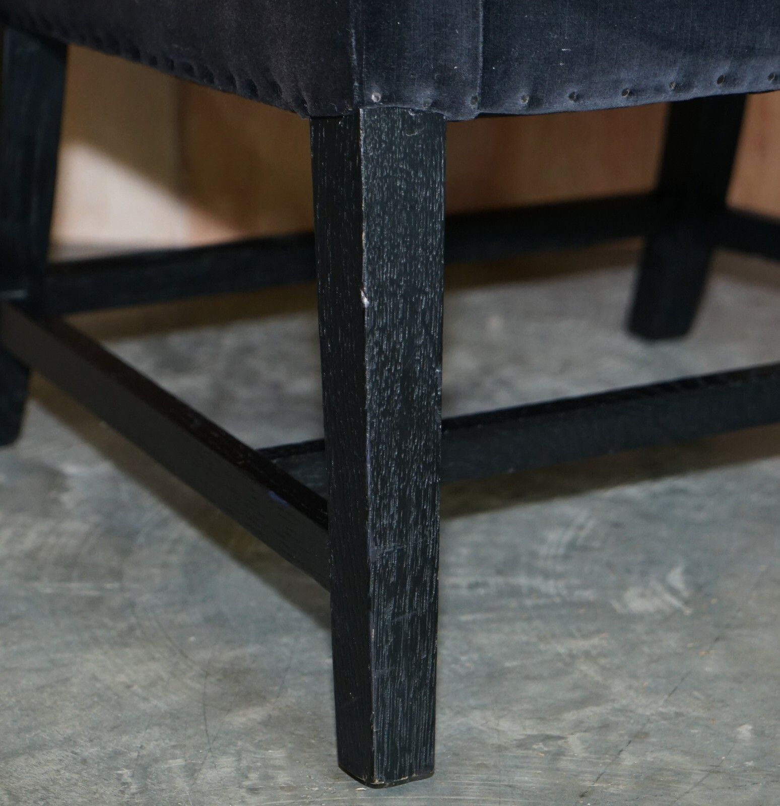 Pair Of Vintage Black Velvet Upholstered George Hepplewhite Wingback Armchairs photo vintage