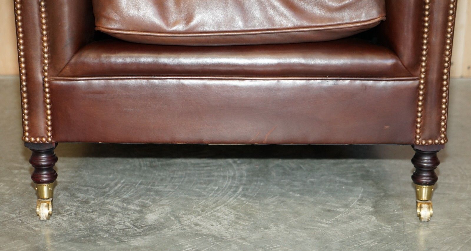 George Smith Chelsea Signature Full Scroll Arm Brown Leather Armchair & Ottoman photo 5950.0