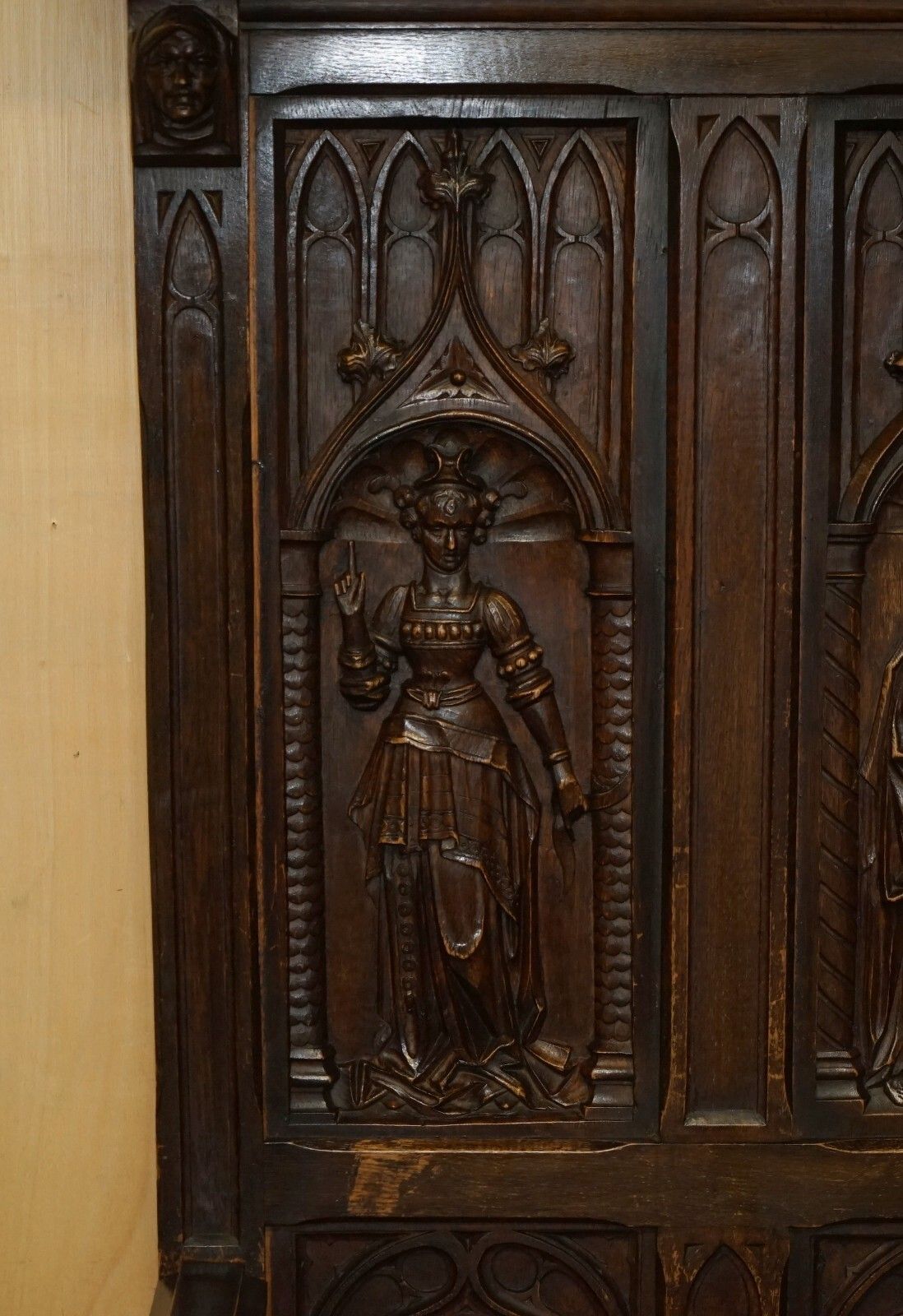 Fine Antique Circa 1860 Jacobean Gothic Revival Hand Carved Porters Hall Chair photo vintage