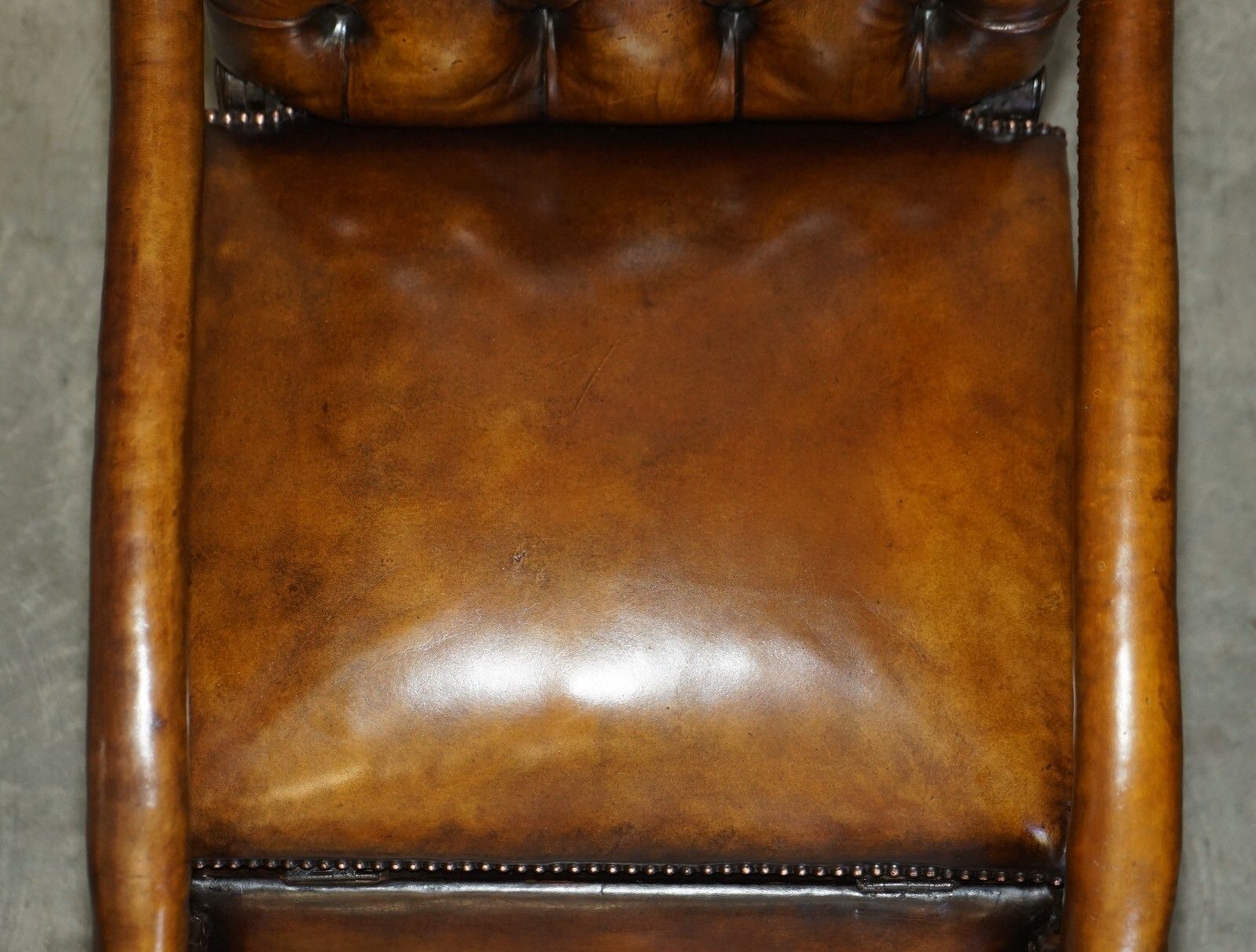 Rare Original Regency X Framed Reclining Brown Leather Chesterfield Armchair photo vintage