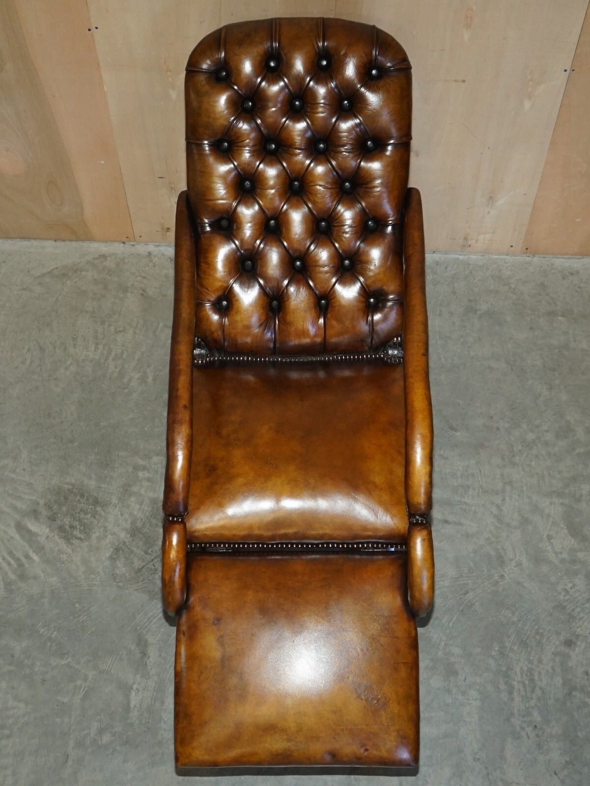 Furniture Rare Original Regency X Framed Reclining Brown Leather Chesterfield Armchair photo