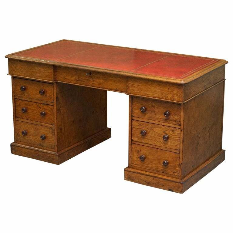 Rare Circa 1880 Antique Howard & Son's Pollard Oak Partner Desk Oxblood Leather