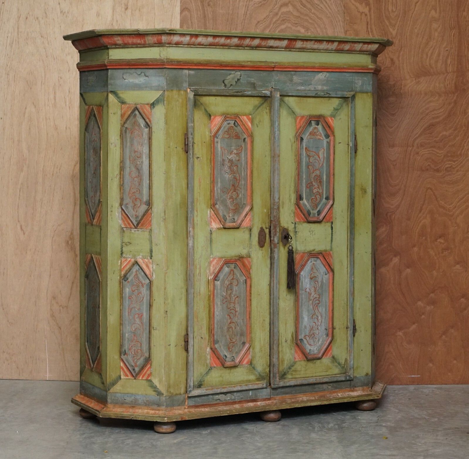 Circa 1800 Sublime Hand Painted European Wardrobe Or House Cupboard In Solid Oak photo furniture