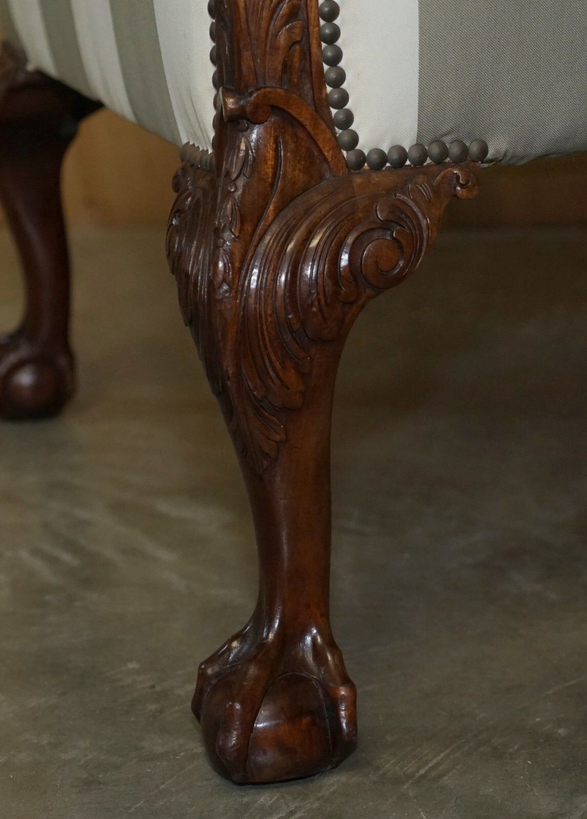 photo for sale Antique Victorian Pair Of Claw & Ball Feet Hand Carved Walnut Club Armchairs