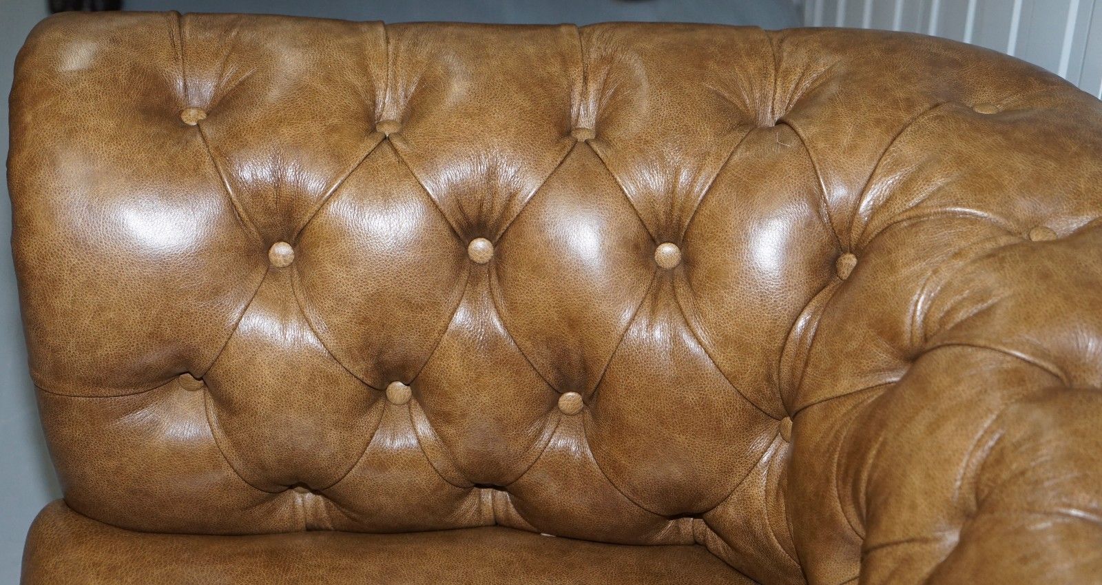 Restored Victorian Walnut Framed Chesterfield Club Sofa Heritage Brown Leather photo buy
