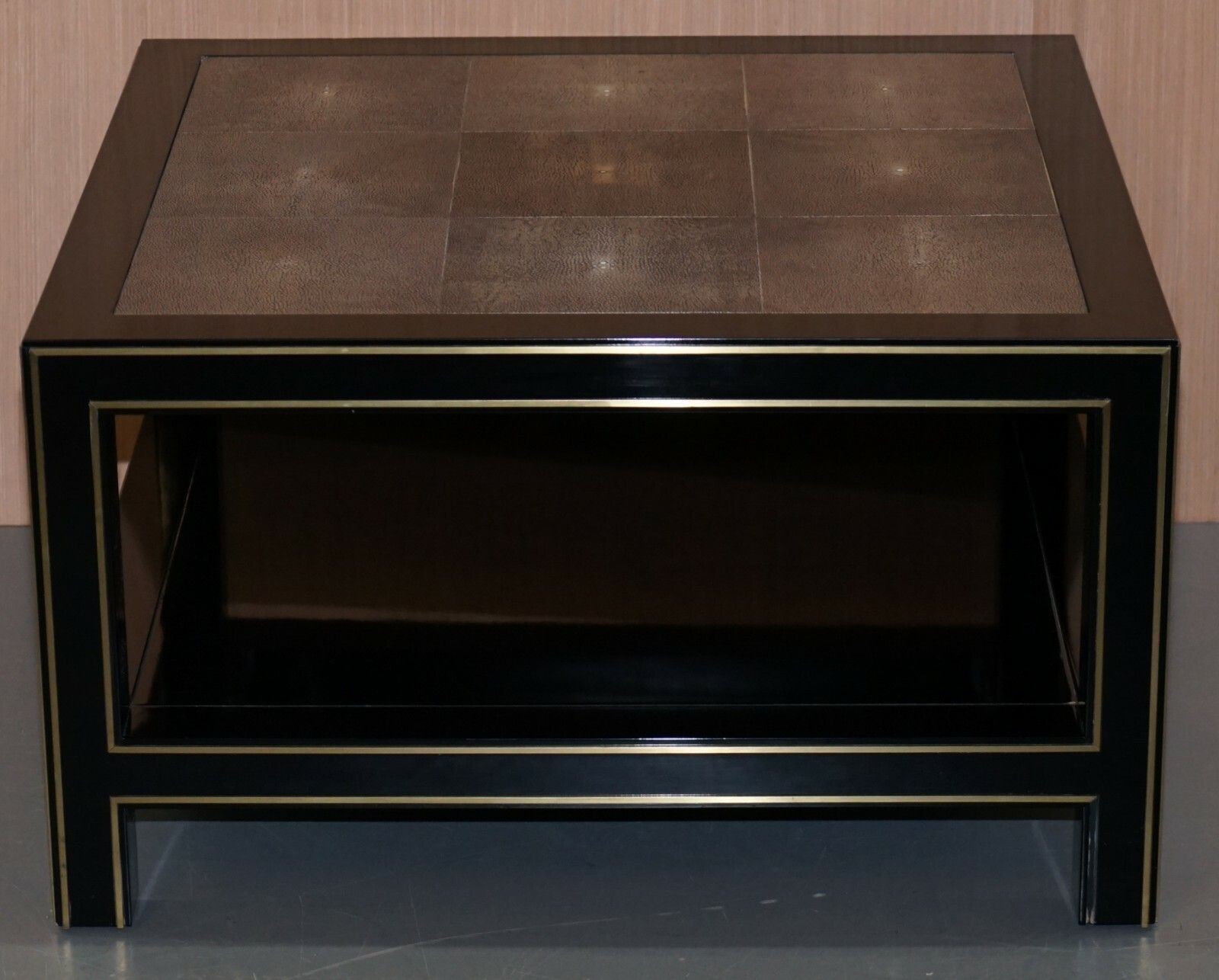 Pair Of Rrp £18,000 Original Shagreen Gilt Metal Large Side Coffee End Tables photo vintage