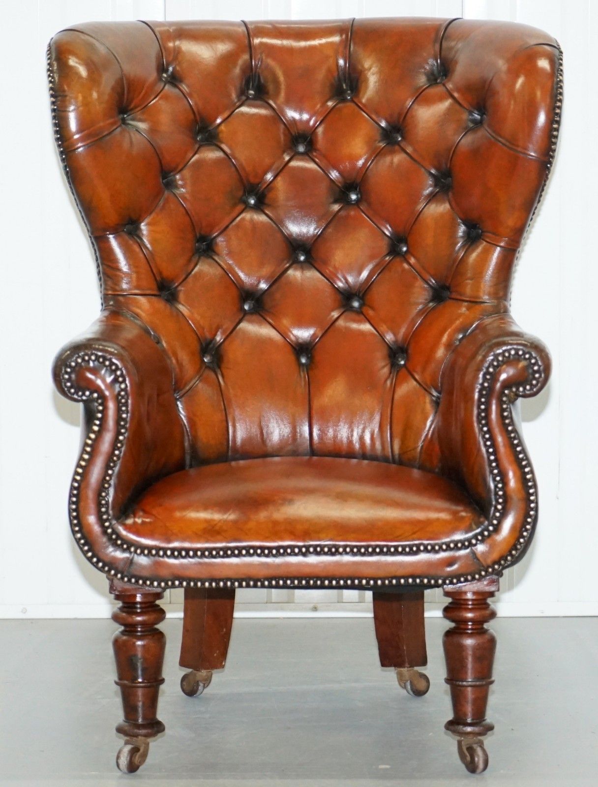 Regency Chesterfield Brown Leather Porters Armchair In The Manor Of Gillows photo furniture