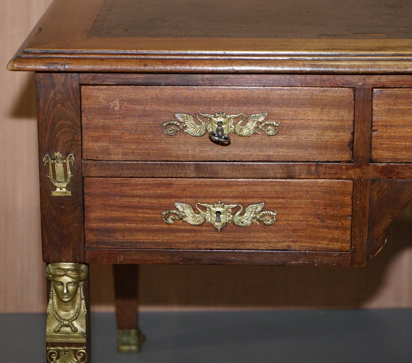Rare Napoleon III French Empire Bureau De Plat Gilt Bronze Writing Table Desk photo 5000.0