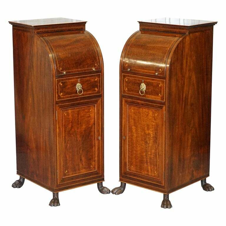 Pair Of Antique Regency Flamed Mahogany & Gilt Bronze Drinks Cabinet Pedestals