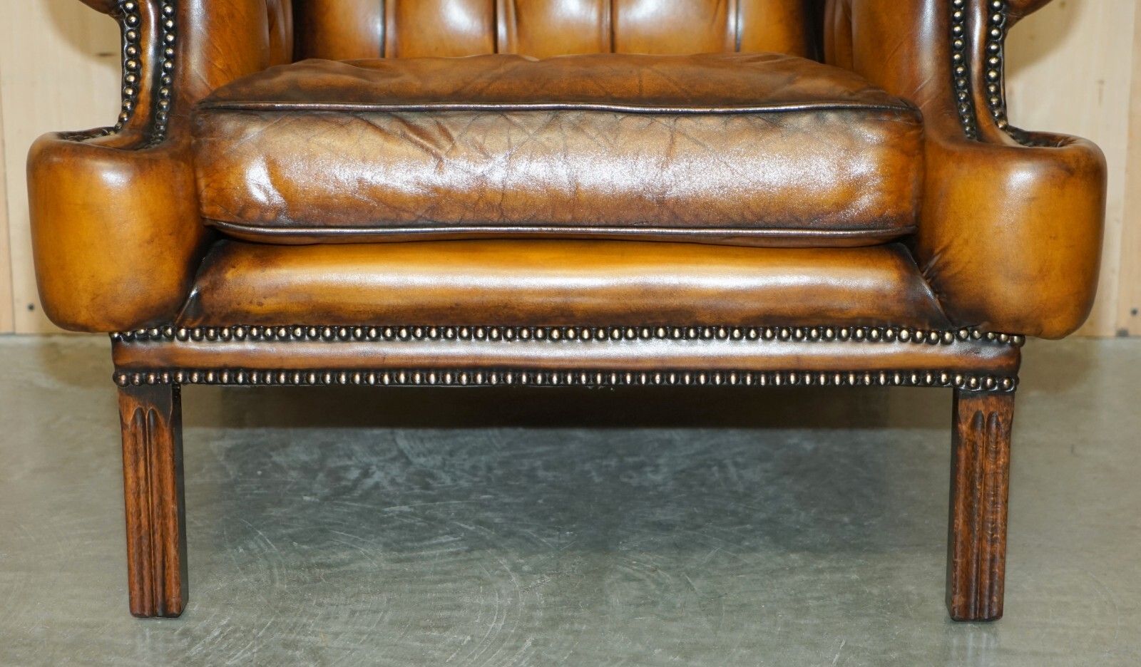 Restored Pair Of Vintage Chesterfield Regency Style Brown Leather Club Armchairs photo vintage