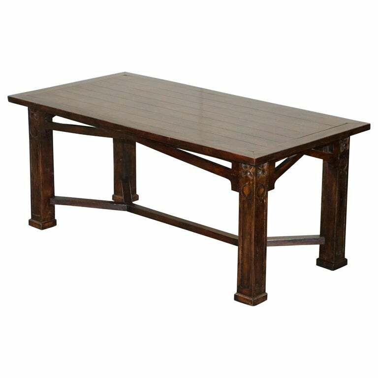 Vintage Art Nouveau Refectory Hayrake Dining Table With Beautiful Carved Legs